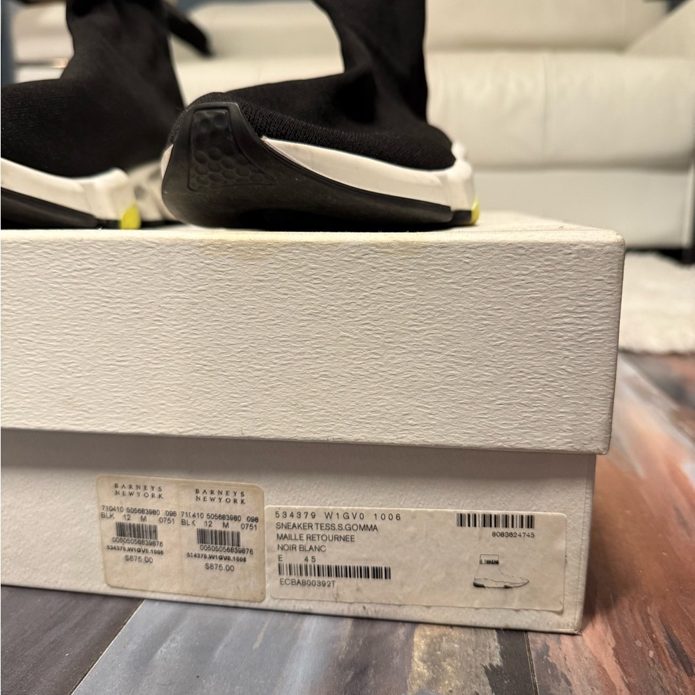 Balenciaga Black and White Sock Sneakers with Yellow Accents - Picture 5 of 5